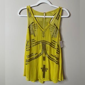 NWT Free People Beaded Chartreuse Racerback Tank Size XS